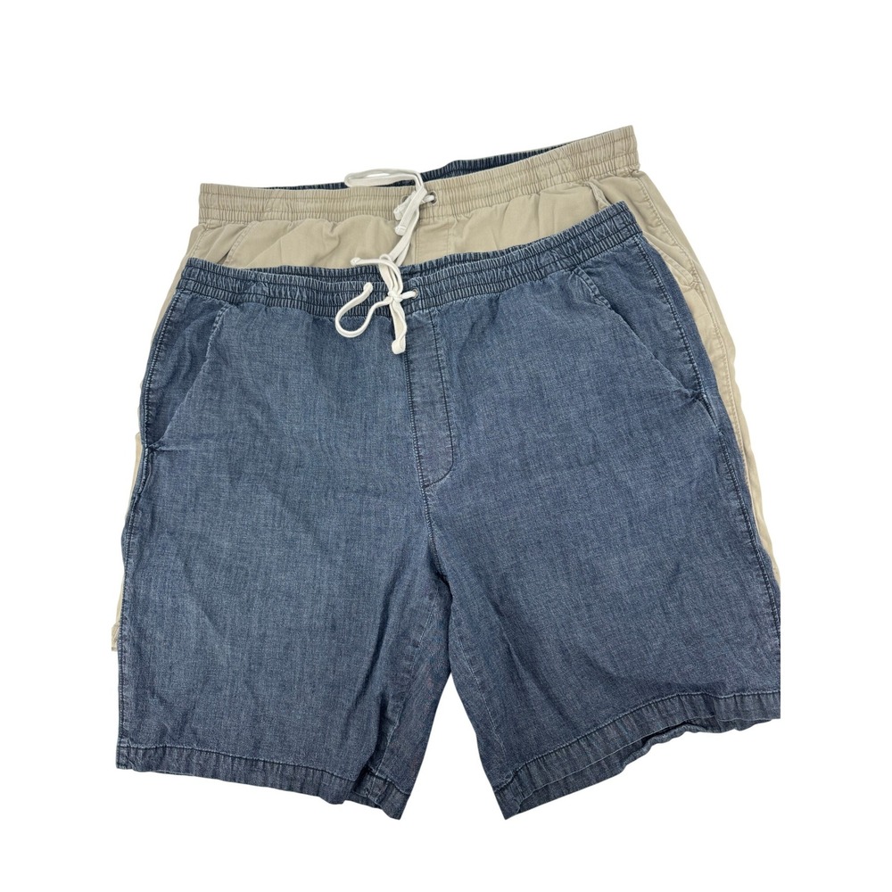 The Foundry Shorts Mens 3XLT Blue Khaki Elastic Waist Drawstring Casual 2 Pack